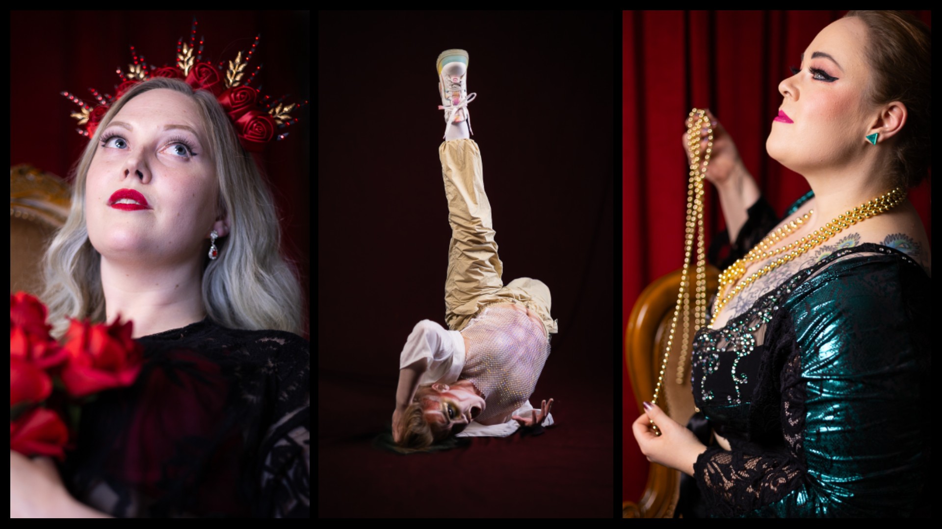 Merry Marble, Mr. K. Kameleon & Queen Danae kuvattuna kellaristudiossa 07/2025. ©MannalaMedia